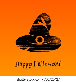 Halloween background with magic hat. Good for greetings design. Paintbrush strokes texture.
