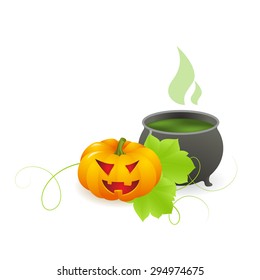 Halloween  background with with magic potion in a cauldron