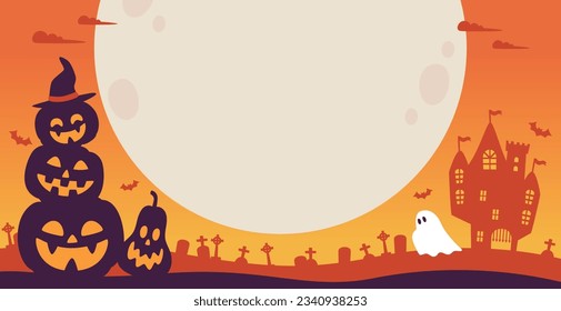 Halloween background material, full moon night and pumpkin	