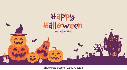Material de fondo de Halloween, jack-o-lantern, silueta de castillo	