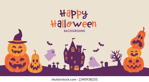 Halloween background material, jack-o-lantern, castle silhouette	