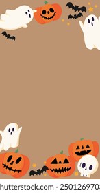 Halloween background material. There are jack-o'-lanterns, bats, ghosts and skeletons.