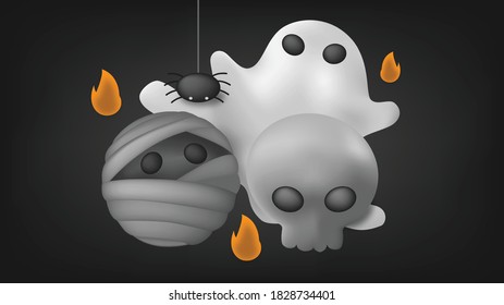 Halloween background, mix monster floating on dark sky