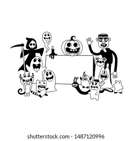 Halloween background, Monsters cartoon doodle, Vector illustration of cute Monsters