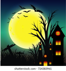 Halloween background with the moon
