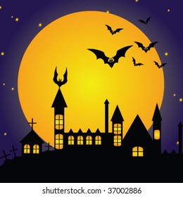Halloween background with moon and bat