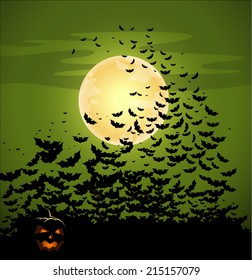 Halloween background with moon and bats