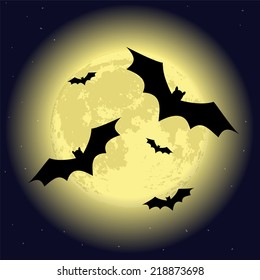 Halloween background with moon and bats