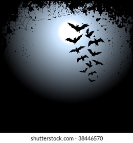 Halloween background with moon and bats