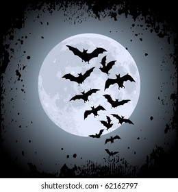 Halloween background with moon and bats