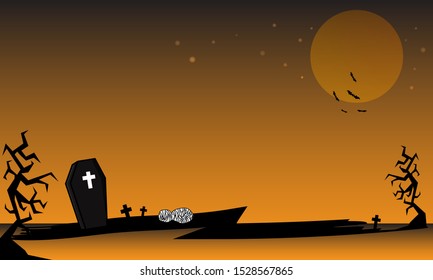 Halloween background, Moon with bats on sky, Darkness background, Vector illustration, Halloween banner, Fear, Halloween October