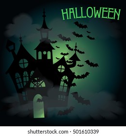 Halloween background with moon and bats. Halloween vector illustration. 
