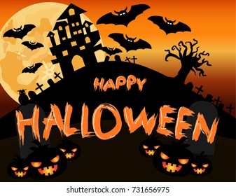 Halloween background with moon and cat,vector illustration