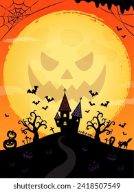 Halloween background moon ghost orange vertical (3:4)