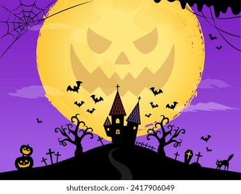 Halloween background moon ghost purple