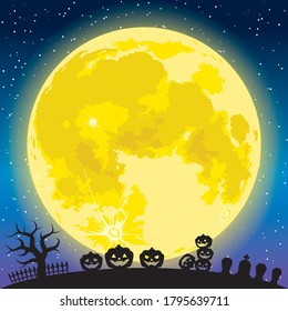 Halloween background with moon and silhouette