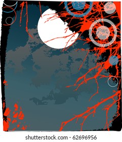 Halloween background with the moon and a tree
