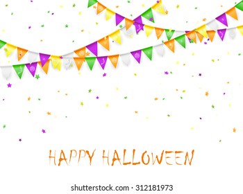 Halloween background with multicolored pennants and confetti, illustration.