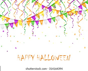 Halloween background with multicolored pennants and streamers, illustration.