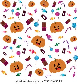 Halloween background with multiple itens and candy