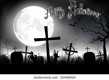 Halloween background night with in graveyard on the full moon. Vector