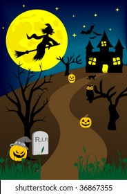 Halloween background with old hunted castle