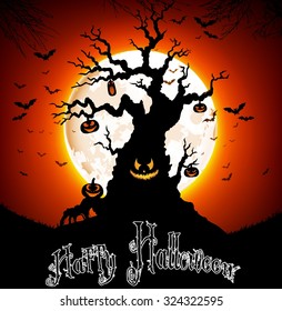 Halloween background on the full moon. vector