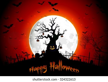 Halloween background on the full moon. vector