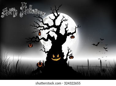 Halloween background on the full moon. vector