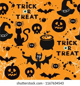 Halloween background on a orange background seamless pattern