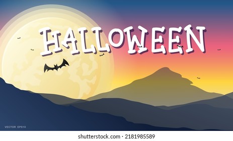 Halloween background on sunset background with the moon , illustration vector EPS 10