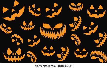 halloween background with orange pumpkin faces pattern. Vector illustration. 