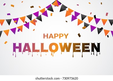 Halloween Background With Orange And Purple Black Confetti With Flags. Celebration Party Event.  Vector