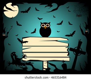 Halloween background with owl and board, Happy
