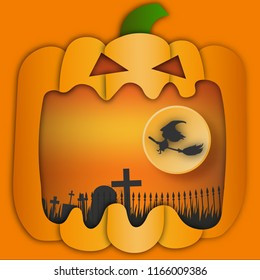 halloween background paper art style.
