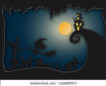 halloween background paper art style.