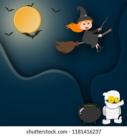 halloween background paper art style.