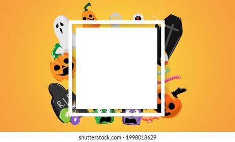 Halloween background with paper frame for text in Halloween day , isolated on orange background , vector illustration EPS 10