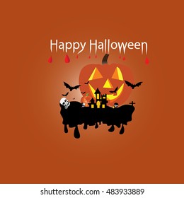 Halloween background with parchment, hat and pumpkins