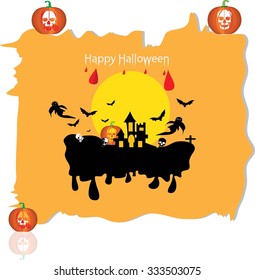 Halloween background with parchment, hat and pumpkins,Happy Halloween design and background