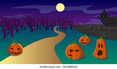 Halloween background Path through the forest