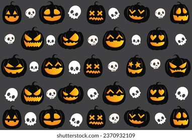 Halloween Background pattern design_scary Pumpking faces_eps10