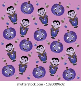 Halloween background patterns with Dracula on the pink colours