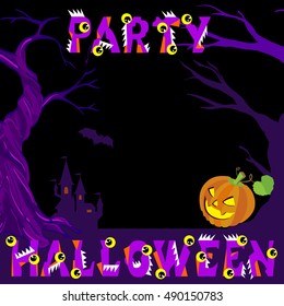 Halloween background with plase for your text with pumpkin trees and lettering