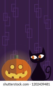 Halloween background Poster. Black cat and pumpkin.