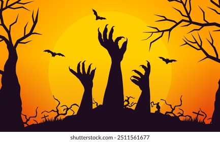 halloween background poster with evil hand design illustration with empty space for design