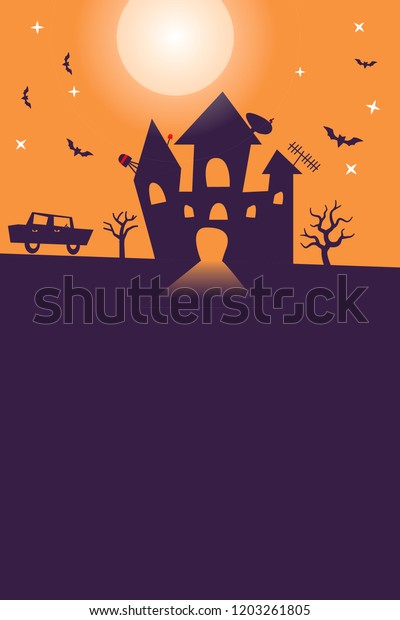 Halloween\
background Poster. Haunted castle with\
car.