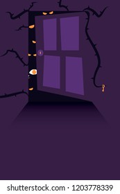 Halloween background Poster : Monsters behind the door with copy space.