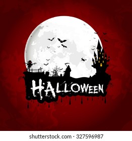 Halloween background poster on full moon. vector