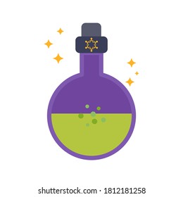 Halloween background with potion magic bottle icon vector.